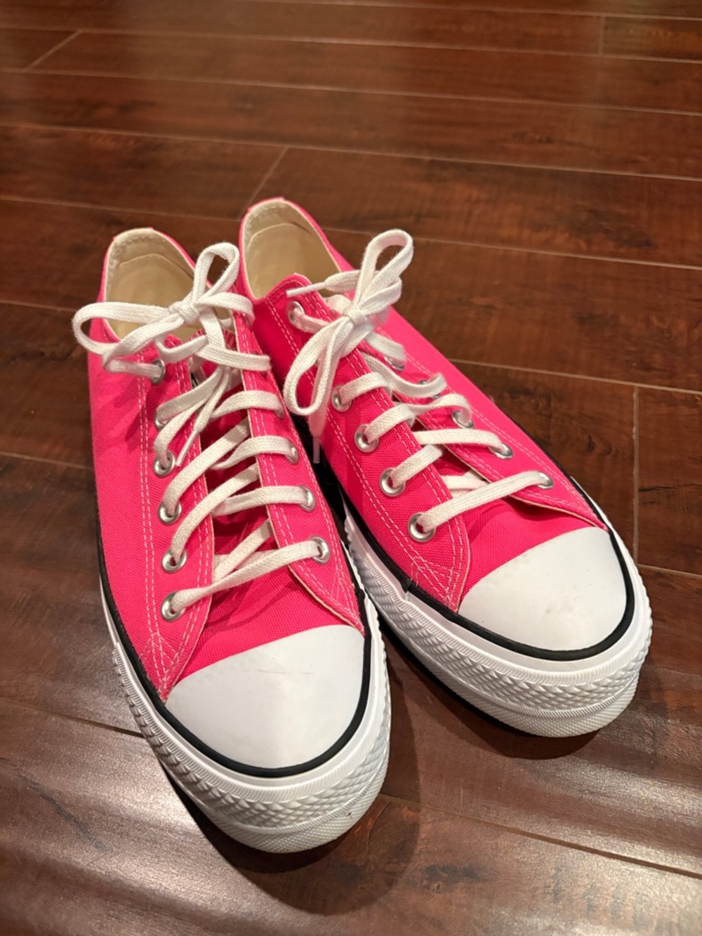 Hot Pink Low-Top Converse Canvas Sneakers with White Laces